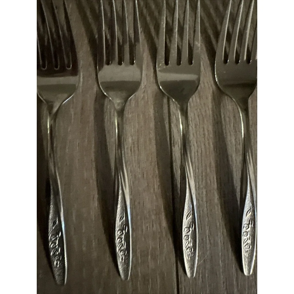 VTG Radiant Rose International Superior Stainless USA Lot of 8‎ Salad Forks MCM